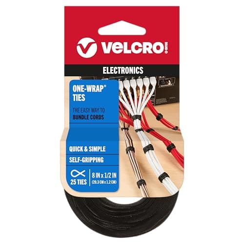VELCRO Brand ONE-WRAP 8-Inch Black Cable Ties 25-Pack