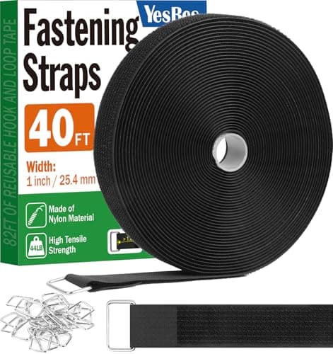 Yesbes 1'x40ft Black Hook and Loop Straps with Buckles