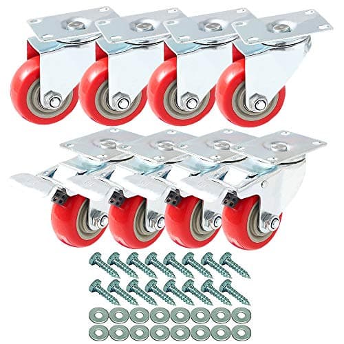 Factorduty 75mm Red PU Castor Wheels 8-Piece Set