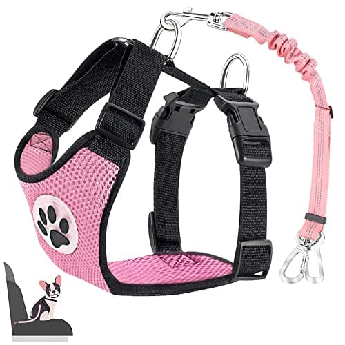 Nasjac Pink Mesh Dog Car Harness with Seatbelts