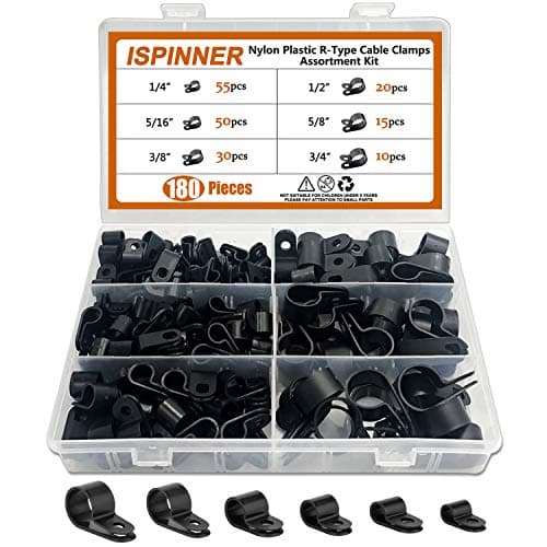 ISPINNER 180pcs Black Nylon R-Type Cable Clamps Kit