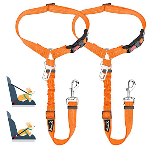SlowTon 2-in-1 Orange Dog Car Harness 2-Pack