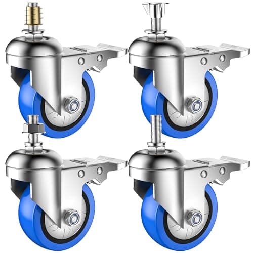 Deutnart 75mm Threaded Furniture Castors with Brakes