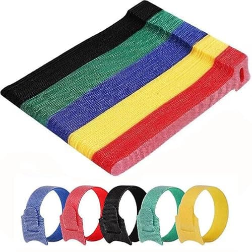 Khaop 100-Piece Multicolored Hook and Loop Cable Straps